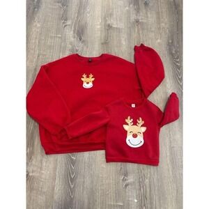 Mama & Mini Cartoon Printed Loose Fit Roundneck Sweater Red‎ Holiday